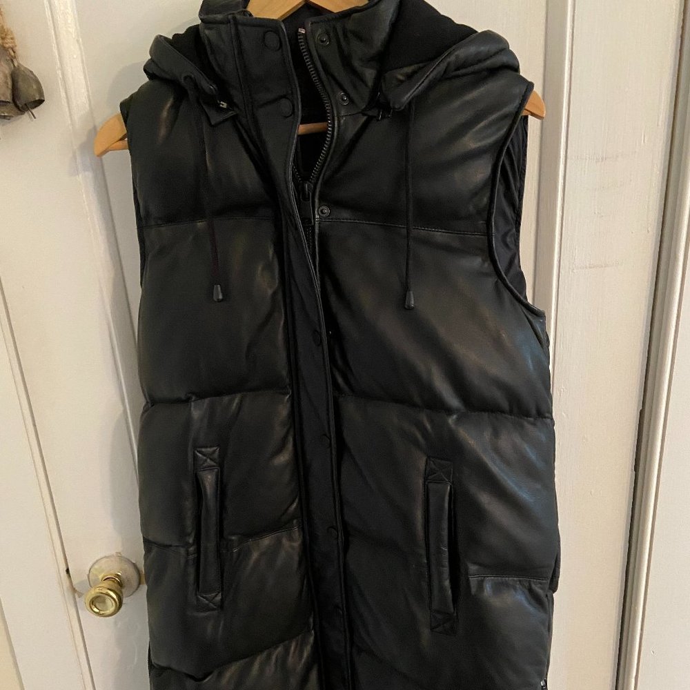 NWT - Bod & Christensen Women's Black Leather Puffer Long Down Vest M